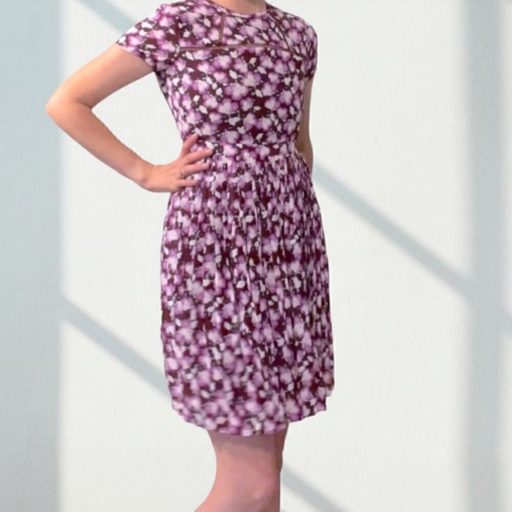 Banana Republic‎ Purple Floral Short Sleeve Pleated Fit & Flare Dress